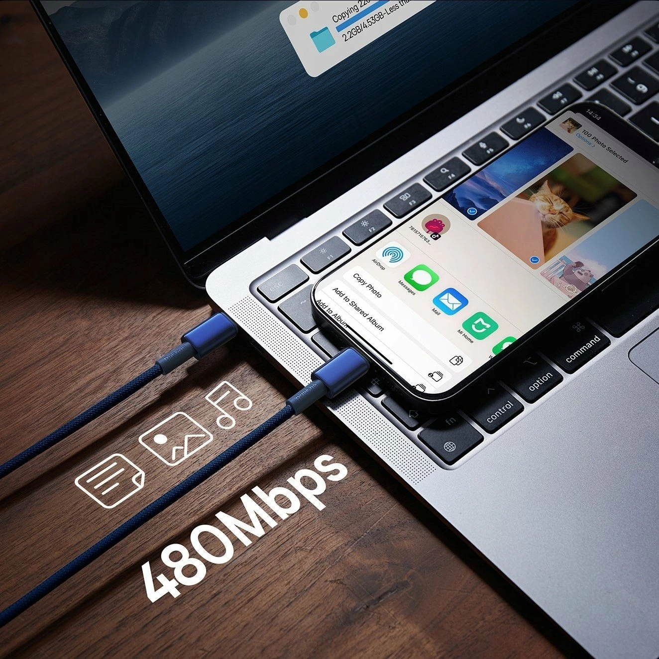 Kabllo USB-C në USB-C Baseus Tungsten Gold P10319800321-04 2m PD 100W 5A, kaltër