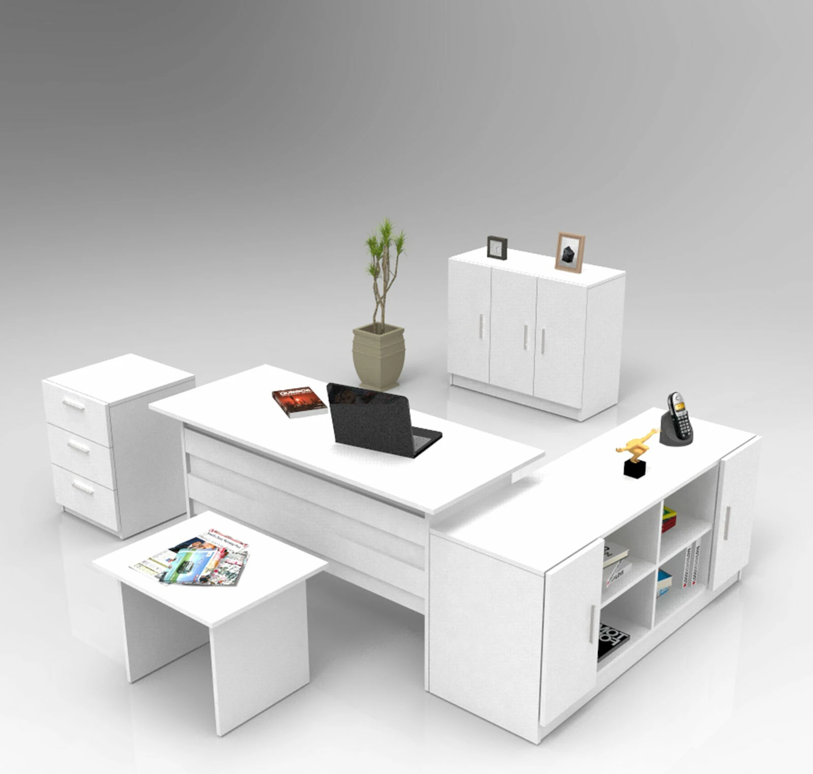 Set mobiljesh për zyre Hanah Home, Vo16-W, ngjyrë e bardhë
