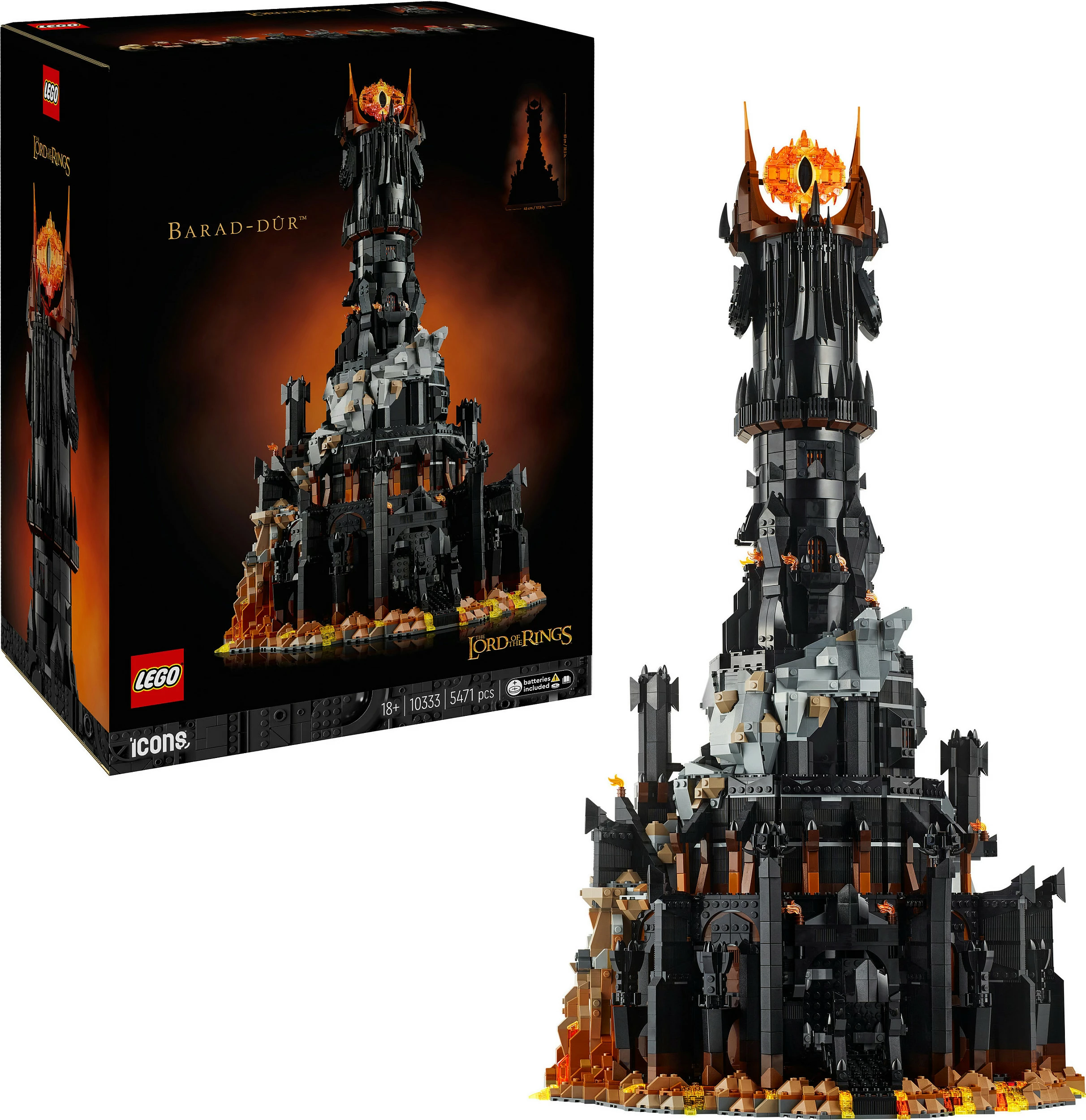 Set ndërtimi LEGO Icons The Lord of the Rings 10333 Barad-dûr, 5471 copë, 18+, shumëngjyrësh