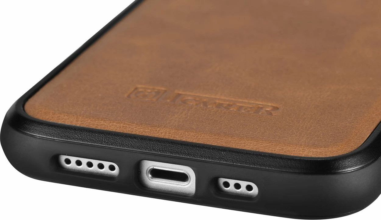 Mbështjellës iCarer për iPhone 14 Plus, lëkurë natyrale, kafe