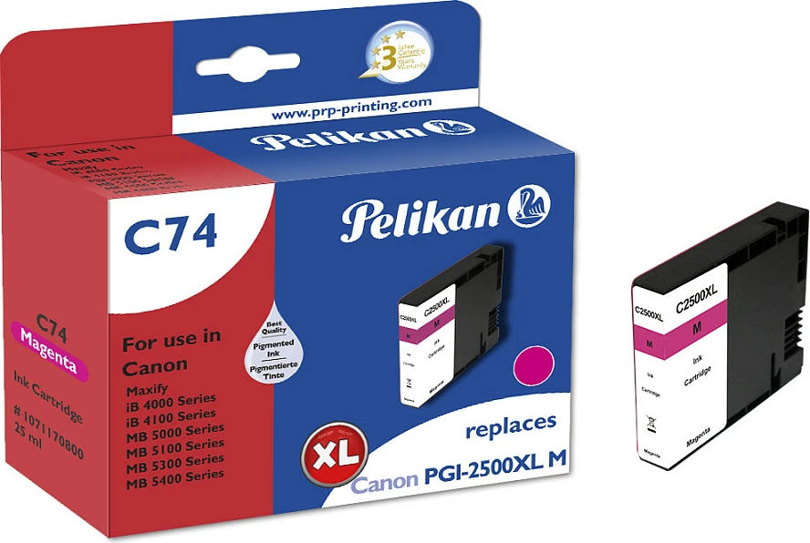 Kartush boje Pelikan C74, kompatibil me Canon PGI-2500XL M, XL 1520 faqe, Magenta