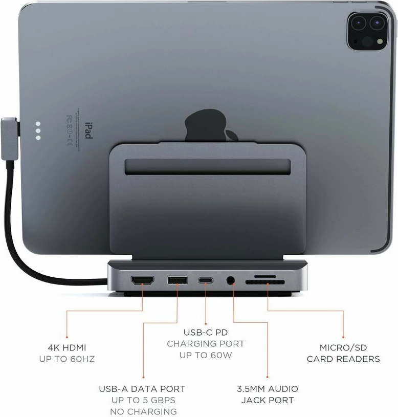 Satechi Aluminium Stand & Hub for iPad Pro (USB-C PD up to 60W) - Space Grey