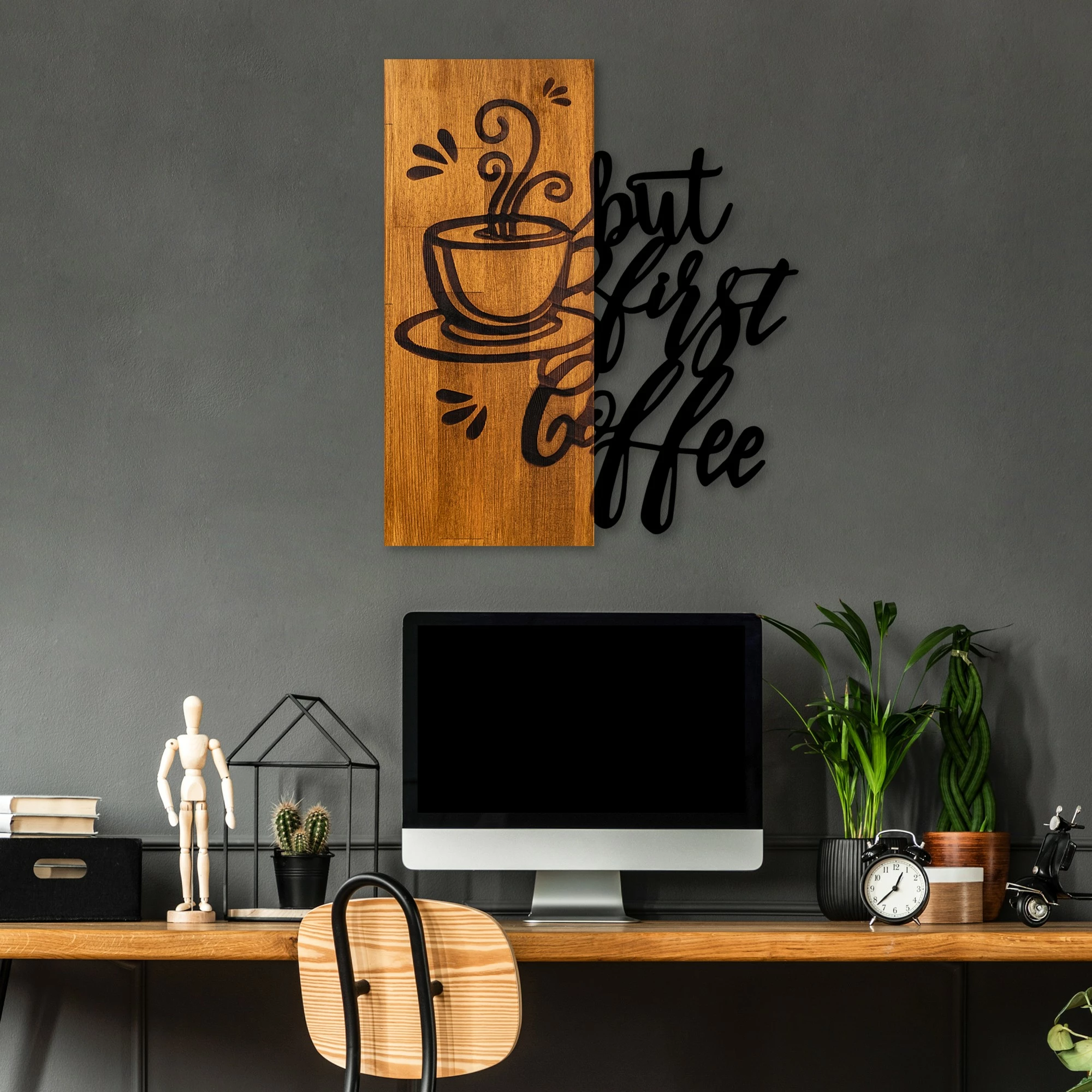 Aksesor dekorativ muri prej druri, Wallity, Coffee First