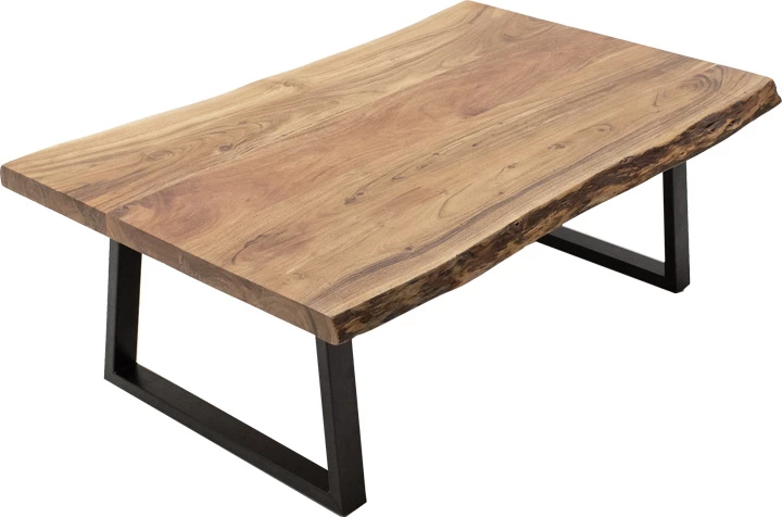 Tavolinë Miles, dru akacie i fortë, trashësi 3.7-4cm, ngjyrë natyrale, këmbë metali të zeza, 115x60x45cm