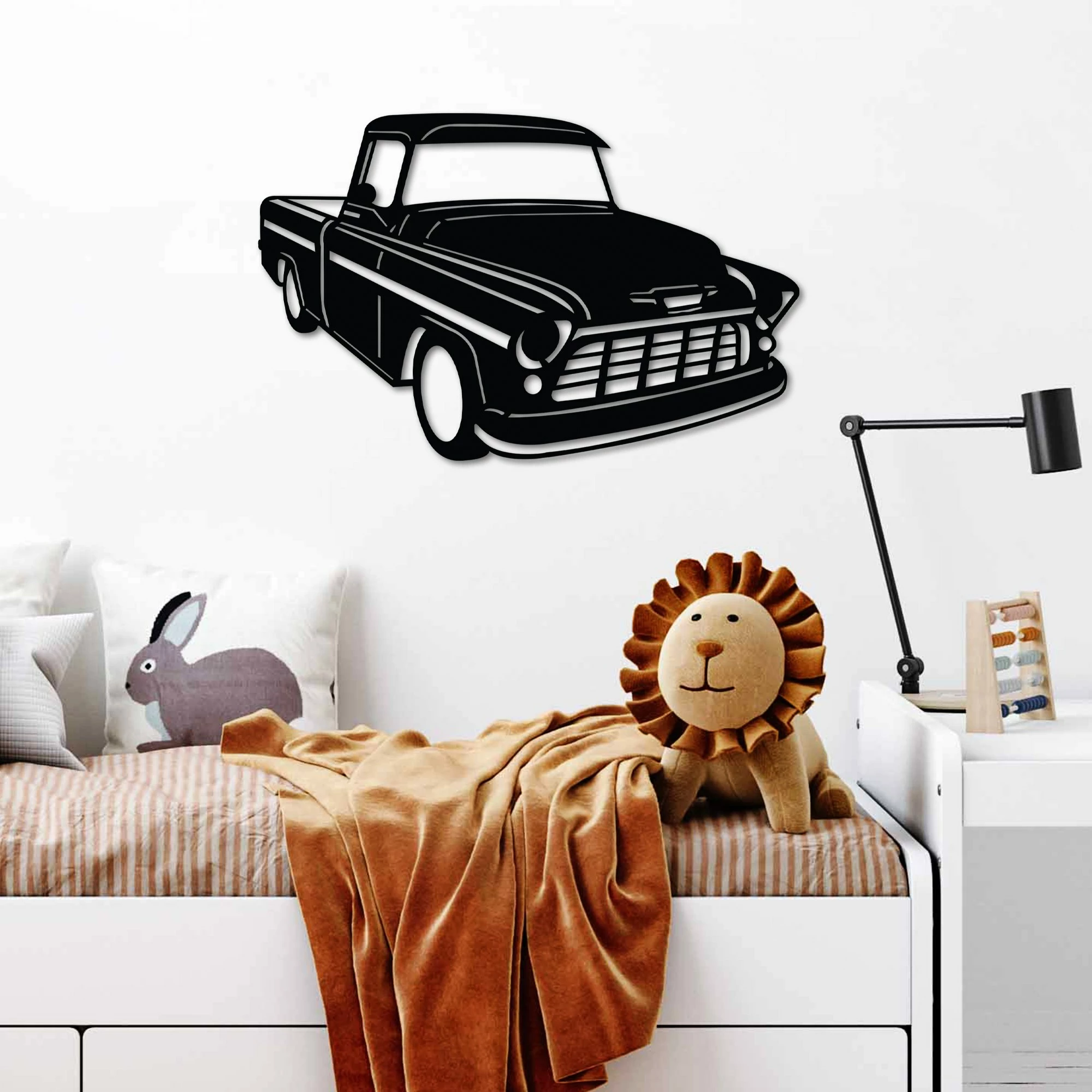 Aksesor dekorativ metalik për mur, Wallity, Chevrolet Cameo Carrier 1955, ngjyrë e zezë, 60x39cm