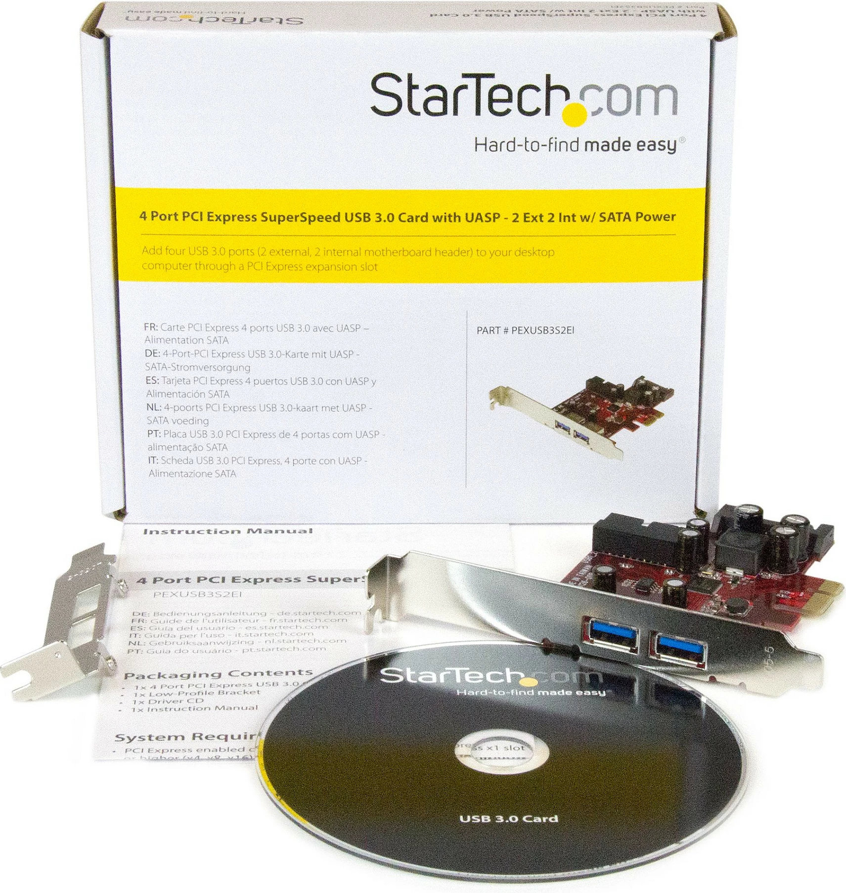 Kartë zgjerimi PCIe StarTech PEXUSB3S2EI, 4-Port USB 3.2 Gen 1, 2 jashtëm + 2 internal, SATA Power, UASP, metalike e kuqe