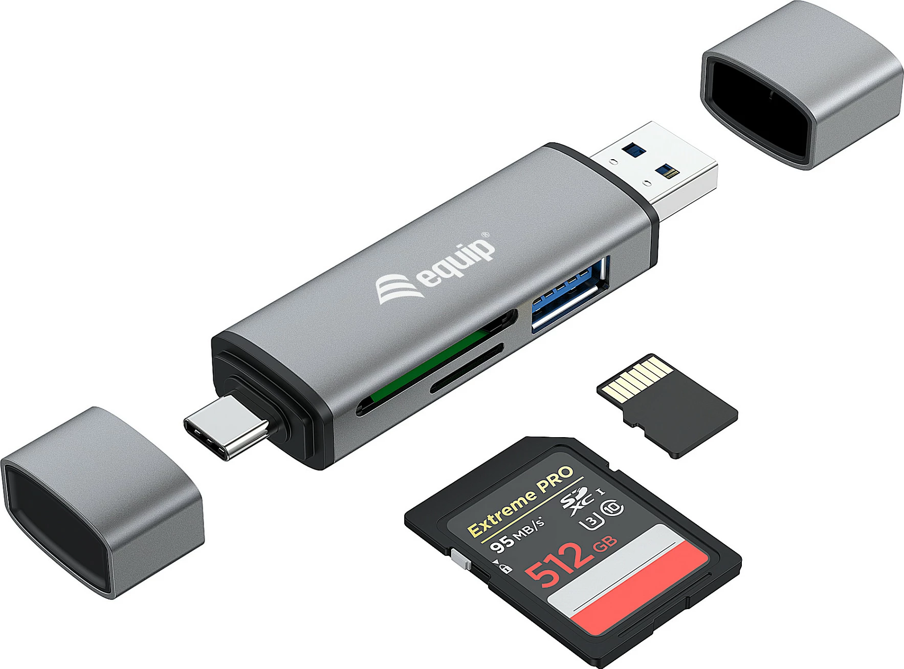 Lexues kartelash EQUIP 245460 me USB Hub, OTG, USB 3.2 Gen 1 USB-A/USB-C, SD/MicroSD, Gri