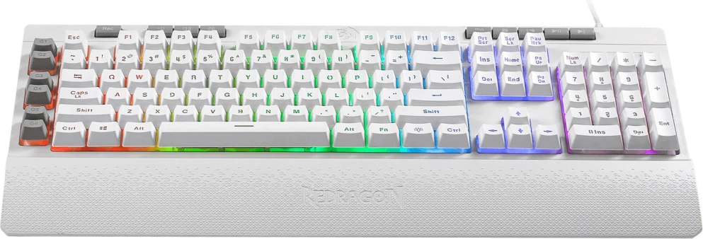 Tastierë gaming Redragon Shiva K512 RGB Full-size, me kabllo USB, membranë, me wrist rest, e bardhë