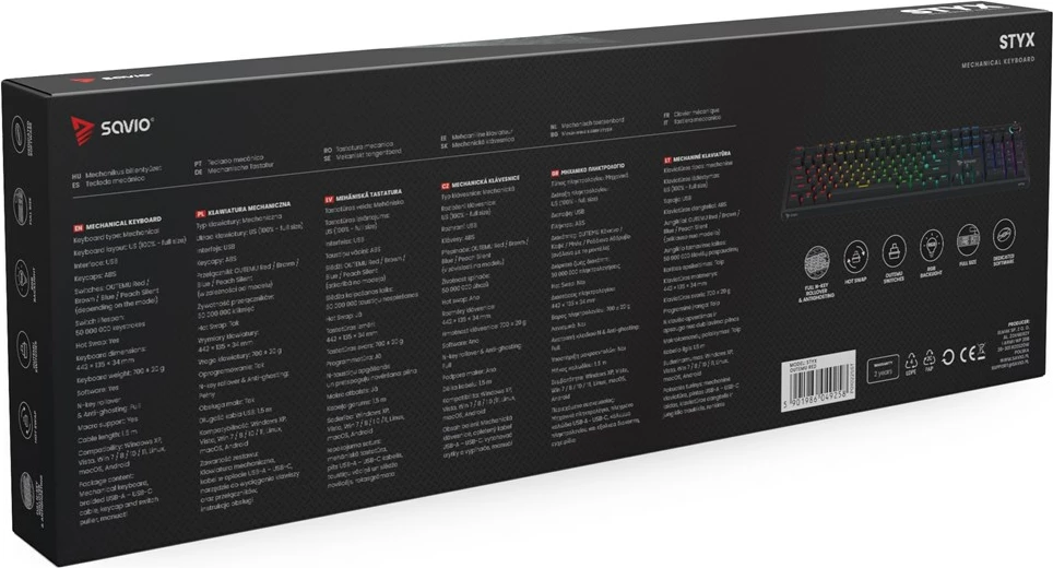Tastierë mekanike SAVIO STYX, Outemu Brown, RGB, Full-size, e zezë