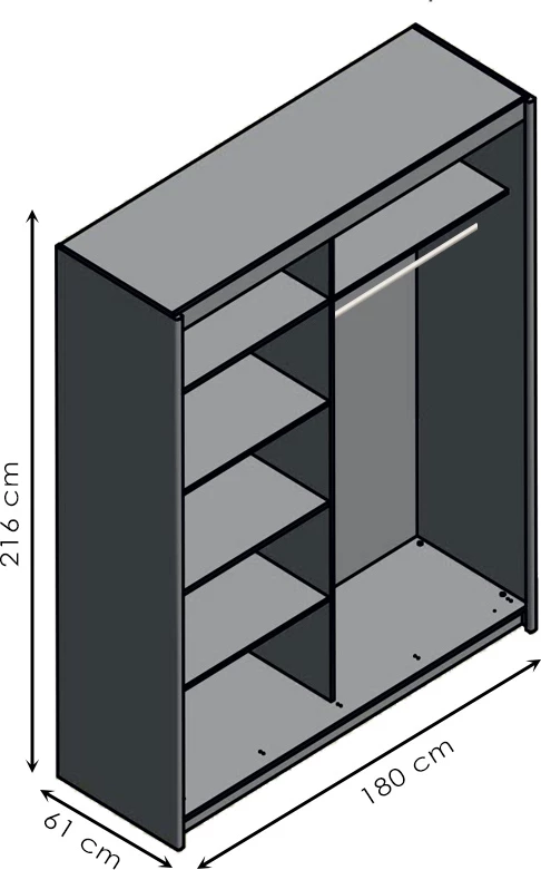 Dollap me 2 dyer rrëshqitëse Elodie me pasqyrë, bardhë, 180x61x216cm