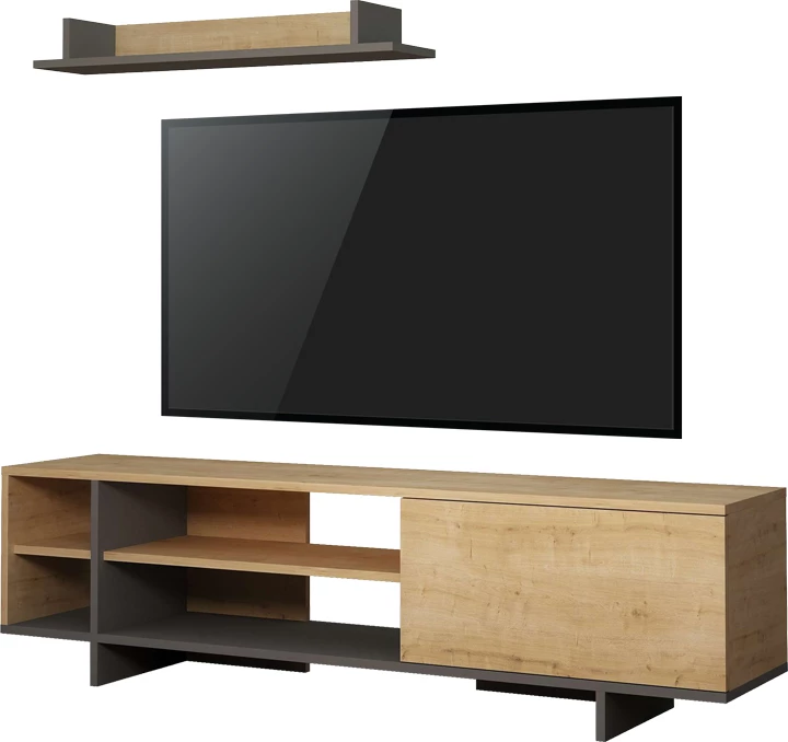 Njësi TV Saloon, ngjyrë gri e errët-lisi, 160x35.5x44cm