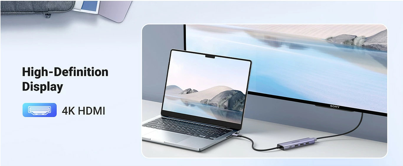Hub USB-C Ugreen CM511, 6-në-1, HDMI 4K, 3x USB-A, lexues SD/TF, argjendtë