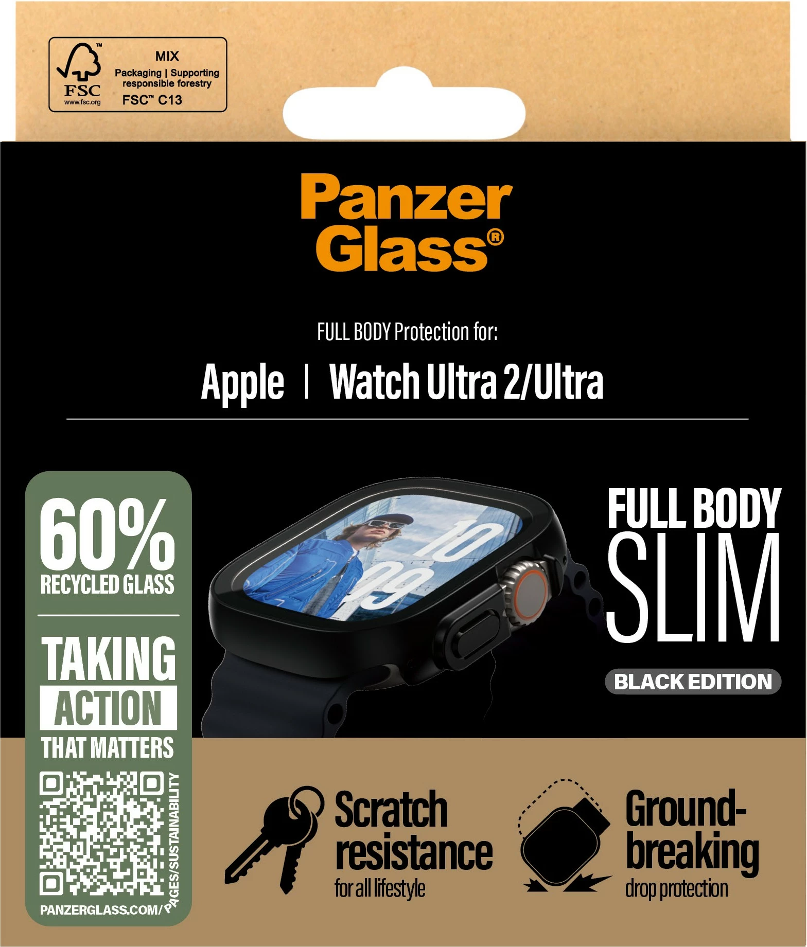Mbrojtës ekrani dhe trupi PanzerGlass Snappie Full Body Slim për Apple Watch Ultra 2, i zi