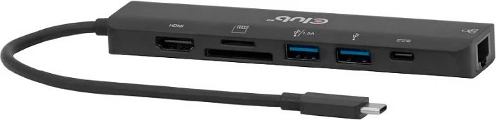Hub USB-C Club 3D CSV-2553, 7-në-1, HDMI 4K@60Hz, RJ-45 Gigabit, 2x USB-A, USB-C PD, SD/microSD, i zi