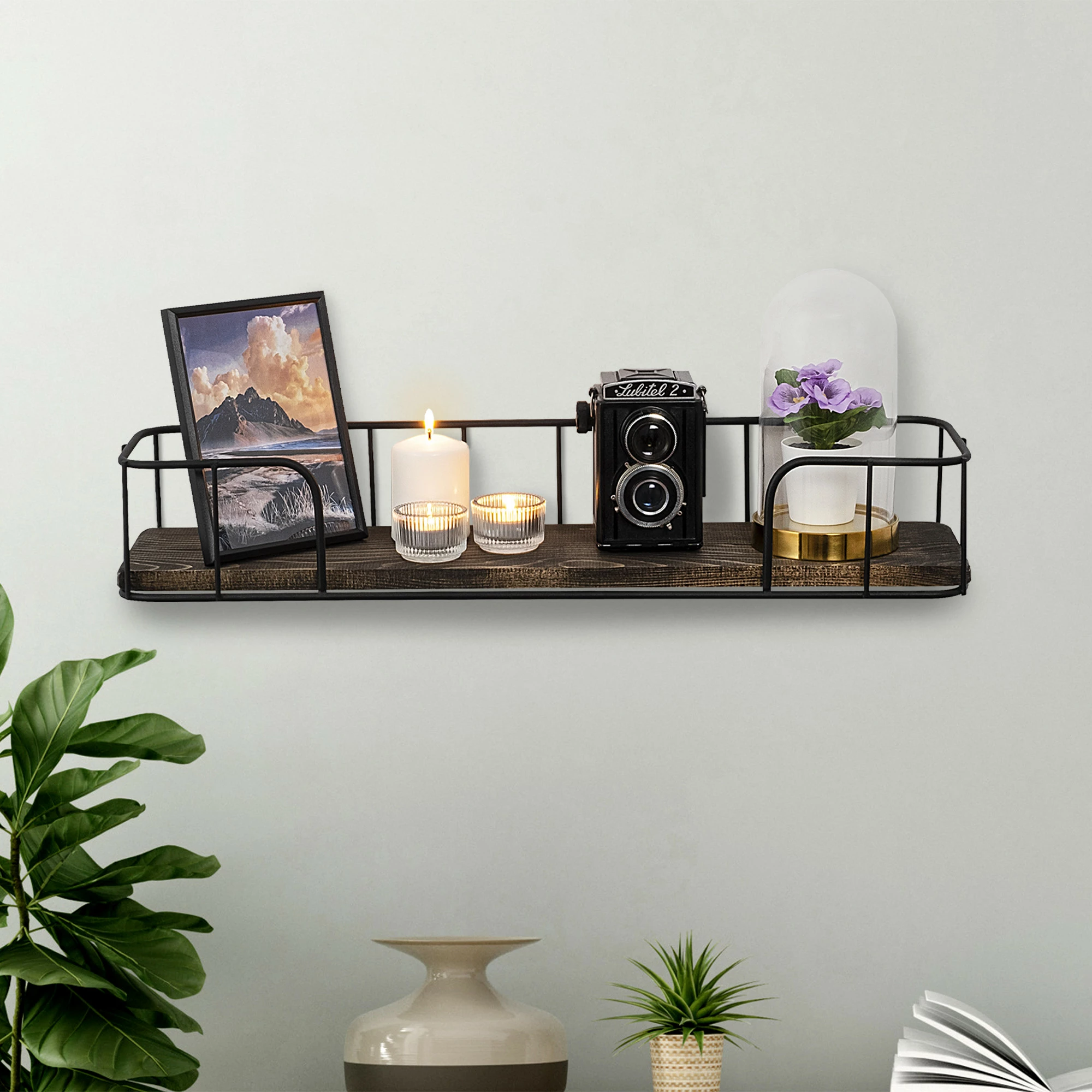 Raft muri industrial Hanah Home, ngjyrë e zezë dhe arre e errët, Syringa