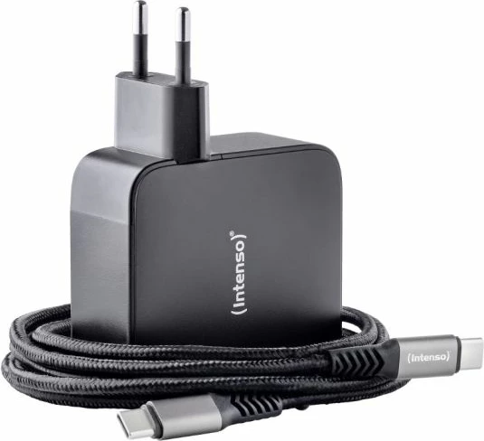 Karikues GaN INTENSO 7814010 140W 3xUSB-C + 1xUSB-A, kabllo USB-C në USB-C 2m 5A e përfshirë, e zezë (set)