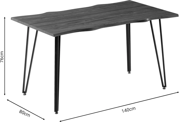 Tavolinë ngrënie Izzac me sipërfaqe MDF në sonoma - këmbë metalike të zeza 140x80x76 cm