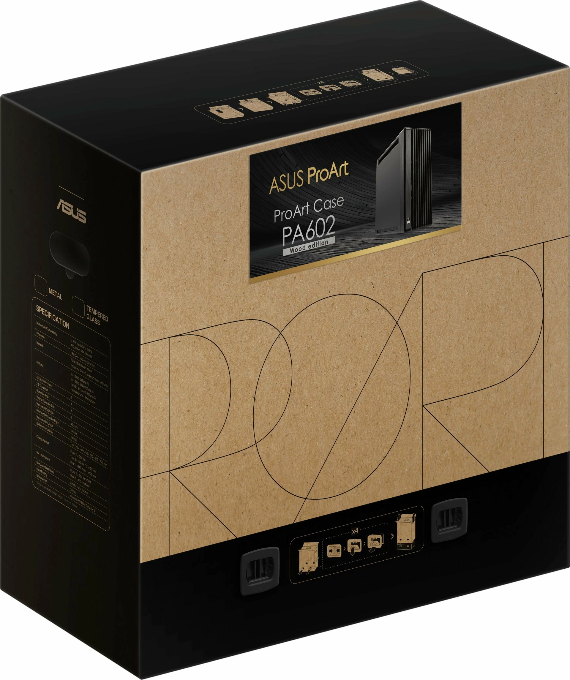 Kasë Asus ProArt PA602 Wooden (90DC00J0-B09020) Midi Tower, e-ATX/ATX, pa dritare, e zezë