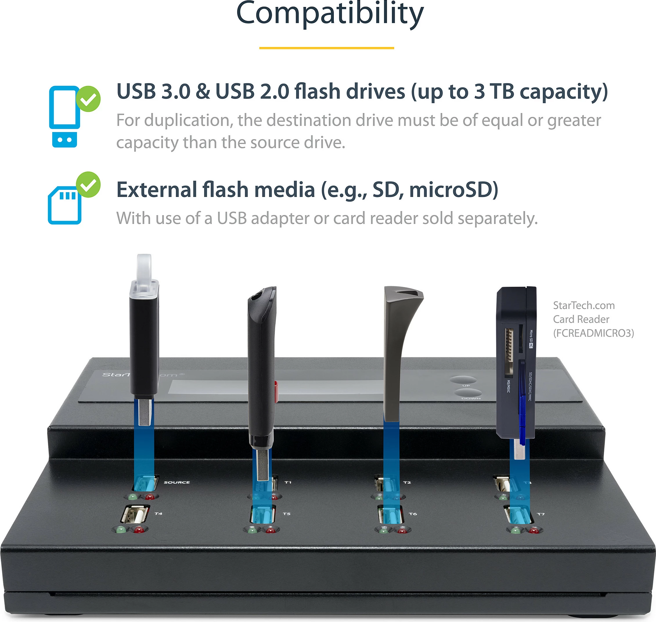 Dublikator dhe fshirës USB StarTech 1-në-7, USB 2.0, LCD, deri 2TB, i zi