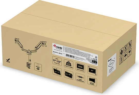 Mbajtëse tavoline për dy monitorë Equip, 17"-32", 2x9kg, Gas Spring, 360°, e zezë