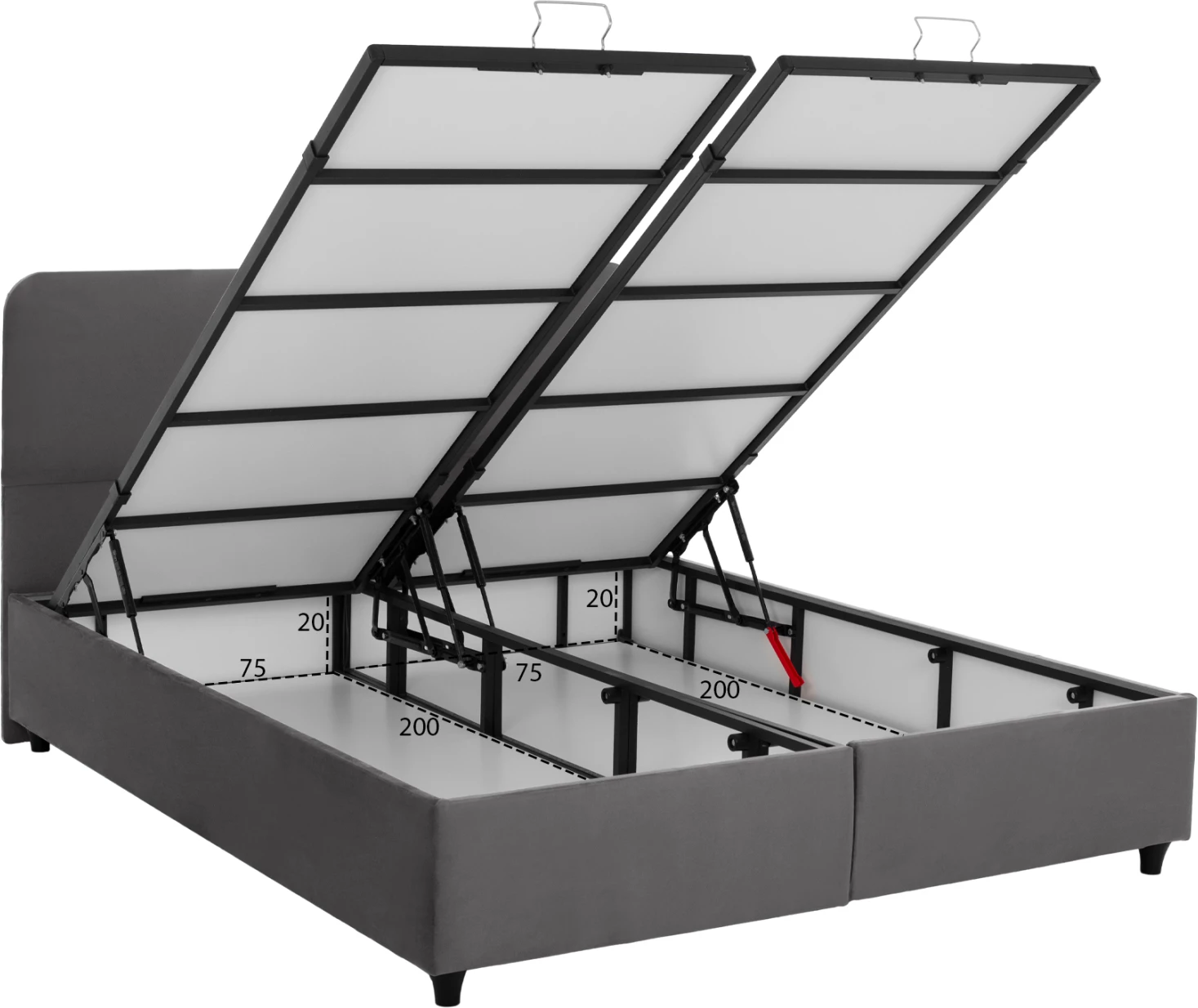 Krevet DOLORES, me hapësirë ruajtëse, kadife gri, 160x200