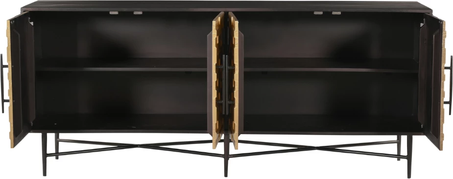 Komodë anësore RITZ, 4 dyer, e zezë me të artë mat, 180x45x76