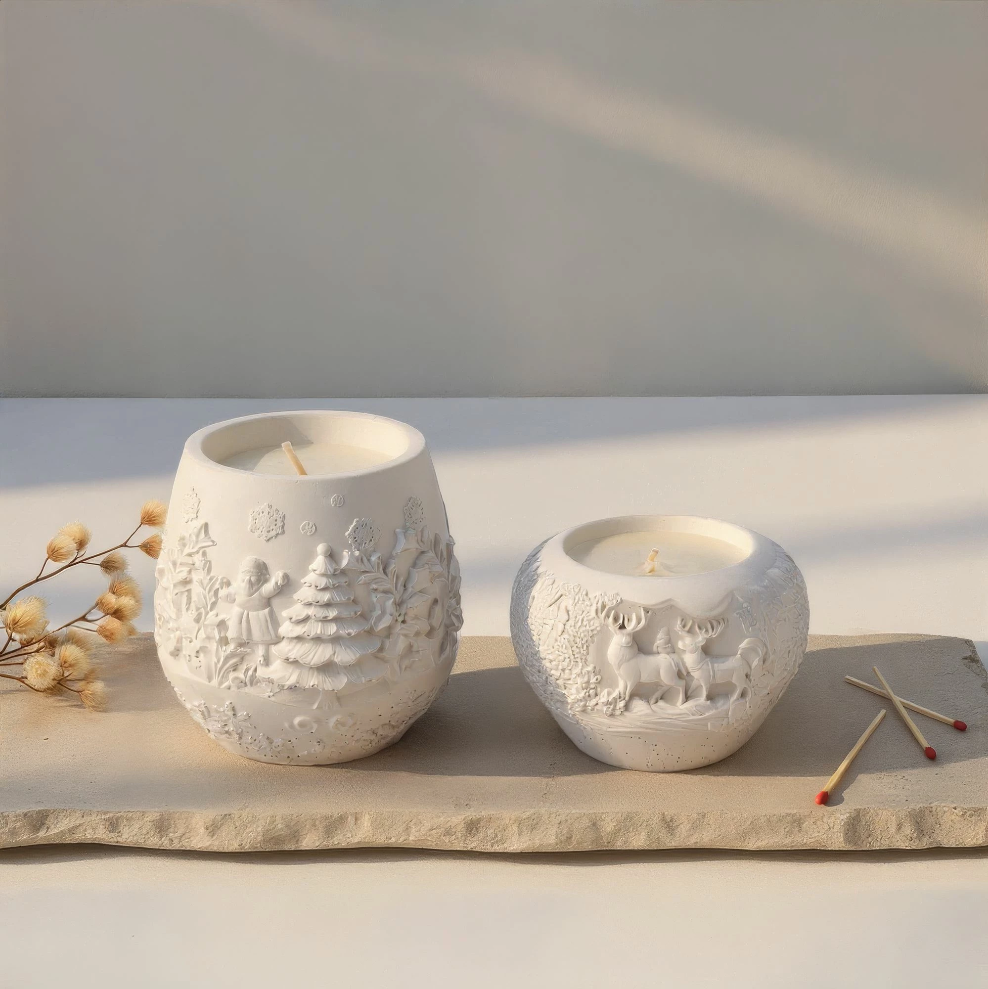 Set qirinjsh dekorativ, dy copë, ngjyrë e bardhë, Evila Originals, Yılbaşı Sade