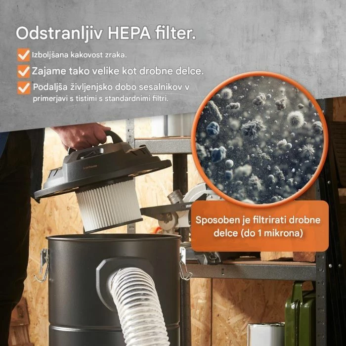 Kolektor pluhuri VonHaus 3500179,2 55 L 1200 W me filtër HEPA, zi, set adaptorësh 5 copë