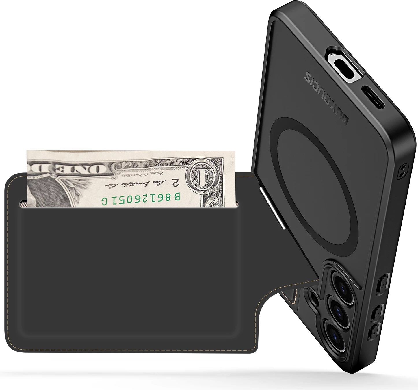 Mbështjellës Dux Ducis Rafi II Mag për Samsung Galaxy S24, me portofol dhe qëndrim, i zi