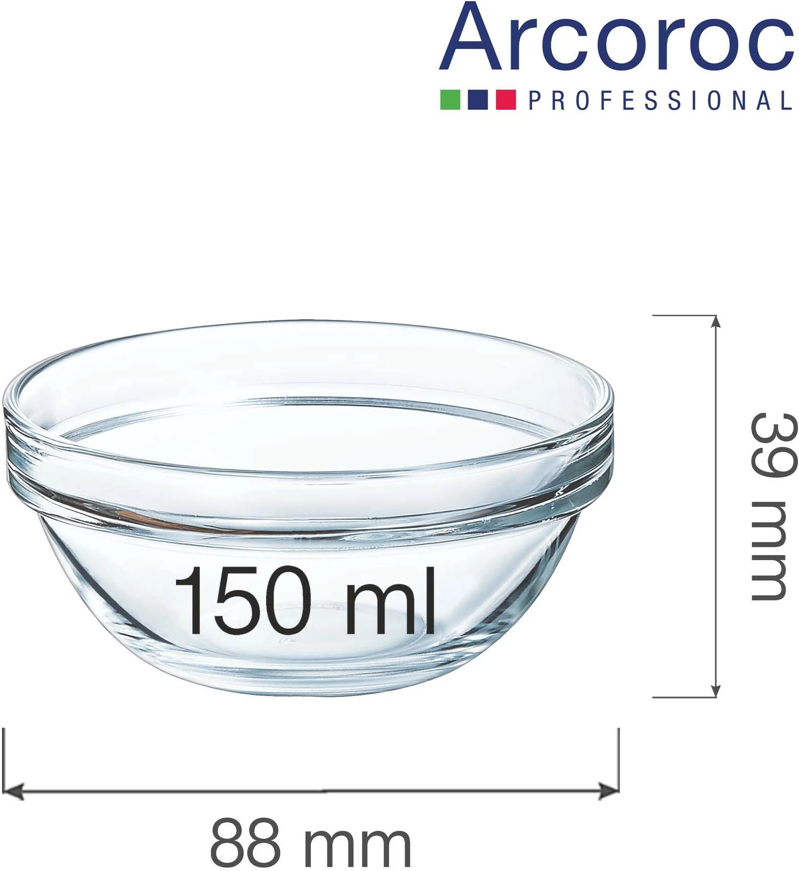 Tas qelqi Arcoroc 150 ml, i stivueshëm, transparent, set 6 copë