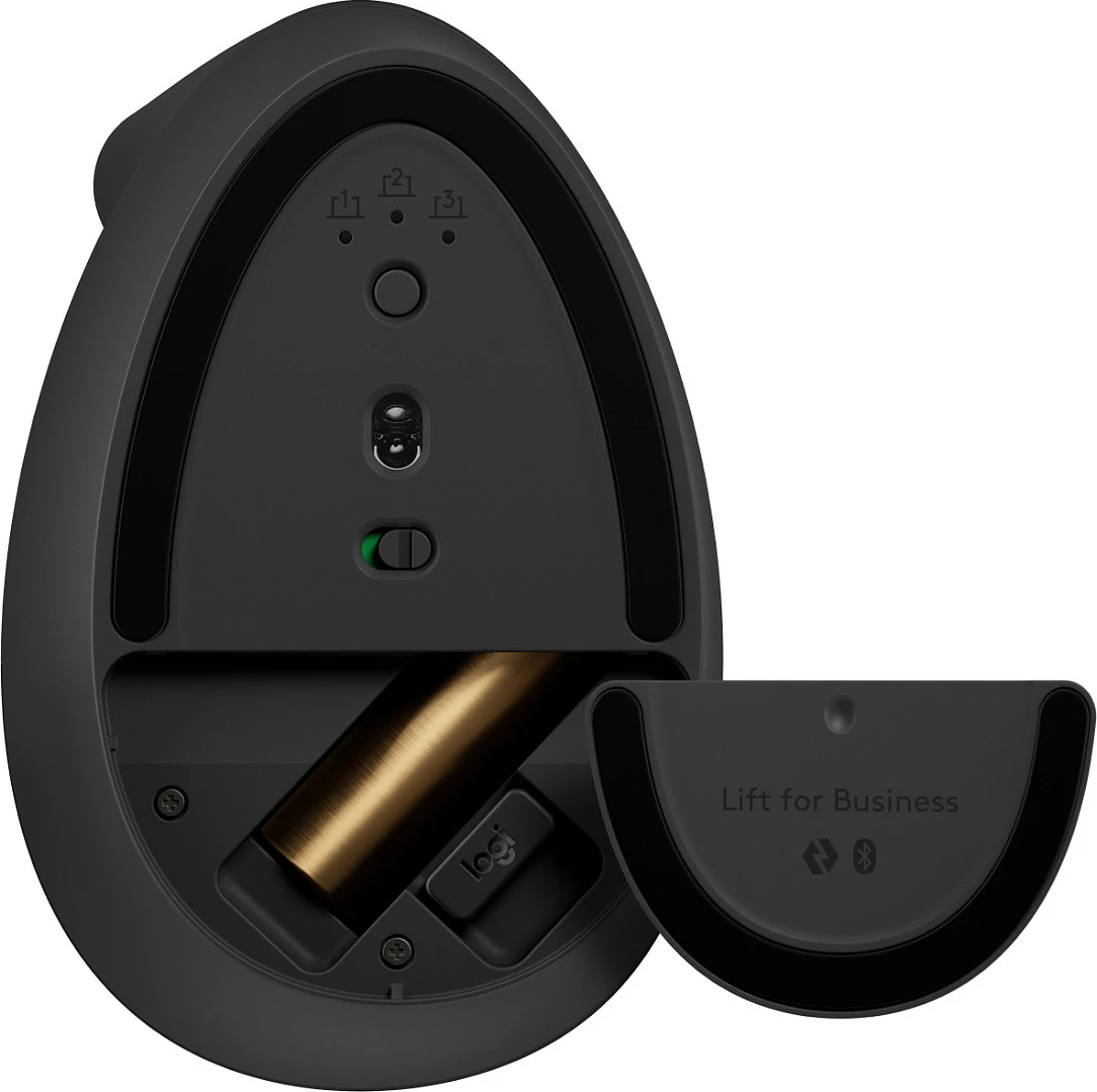 Maus Logitech Lift Vertical Ergonomic për Biznes, Majtas, Dizajn Vertikal, RF Wireless + Bluetooth, 4000 DPI, Grafit