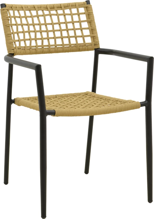 Karrige me krahë Castal, çelik i zi, litar natyral, 53x59x84cm