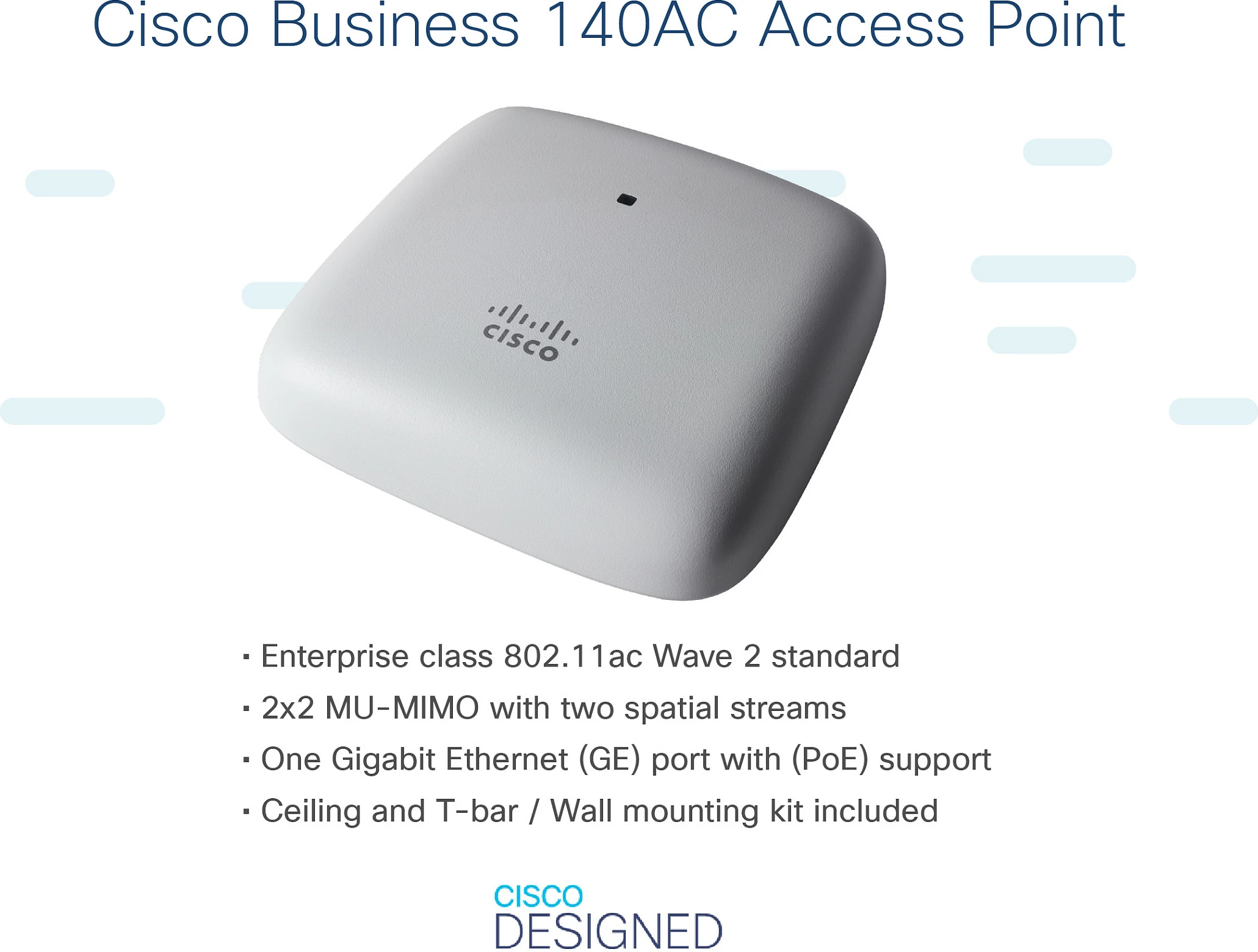Access Point Cisco CBW140AC, 802.11ac Wave 2, 2x2, PoE, i bardhë