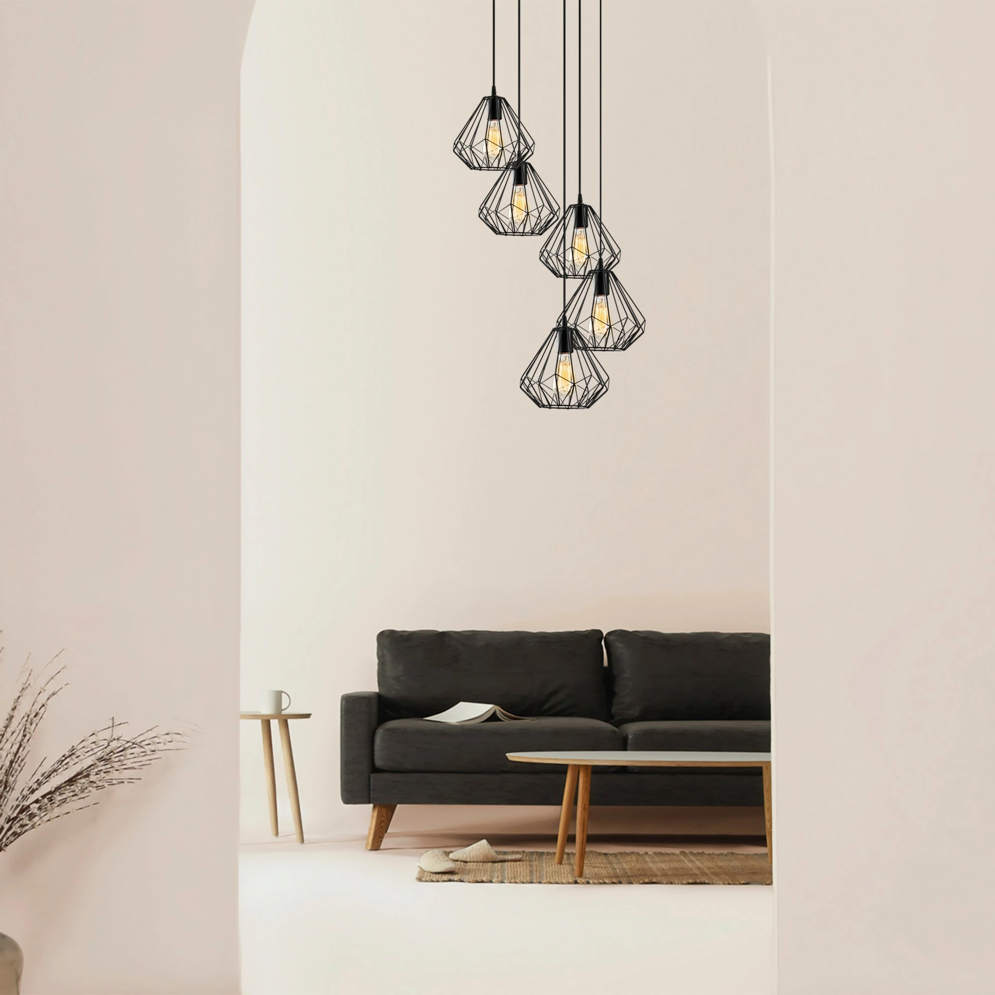 Llambë tavani Opviq, model Diamond - 704-5S2, e zezë, 5 llampa