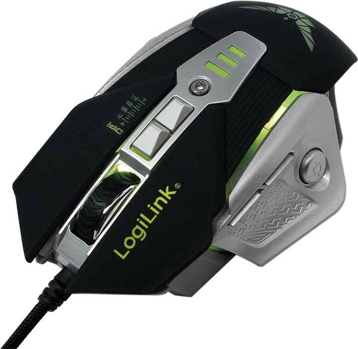 Maus gaming LogiLink ID0156 3200 DPI USB me kabllo, LED, peshë të rregullueshme, 6 butona, i zi