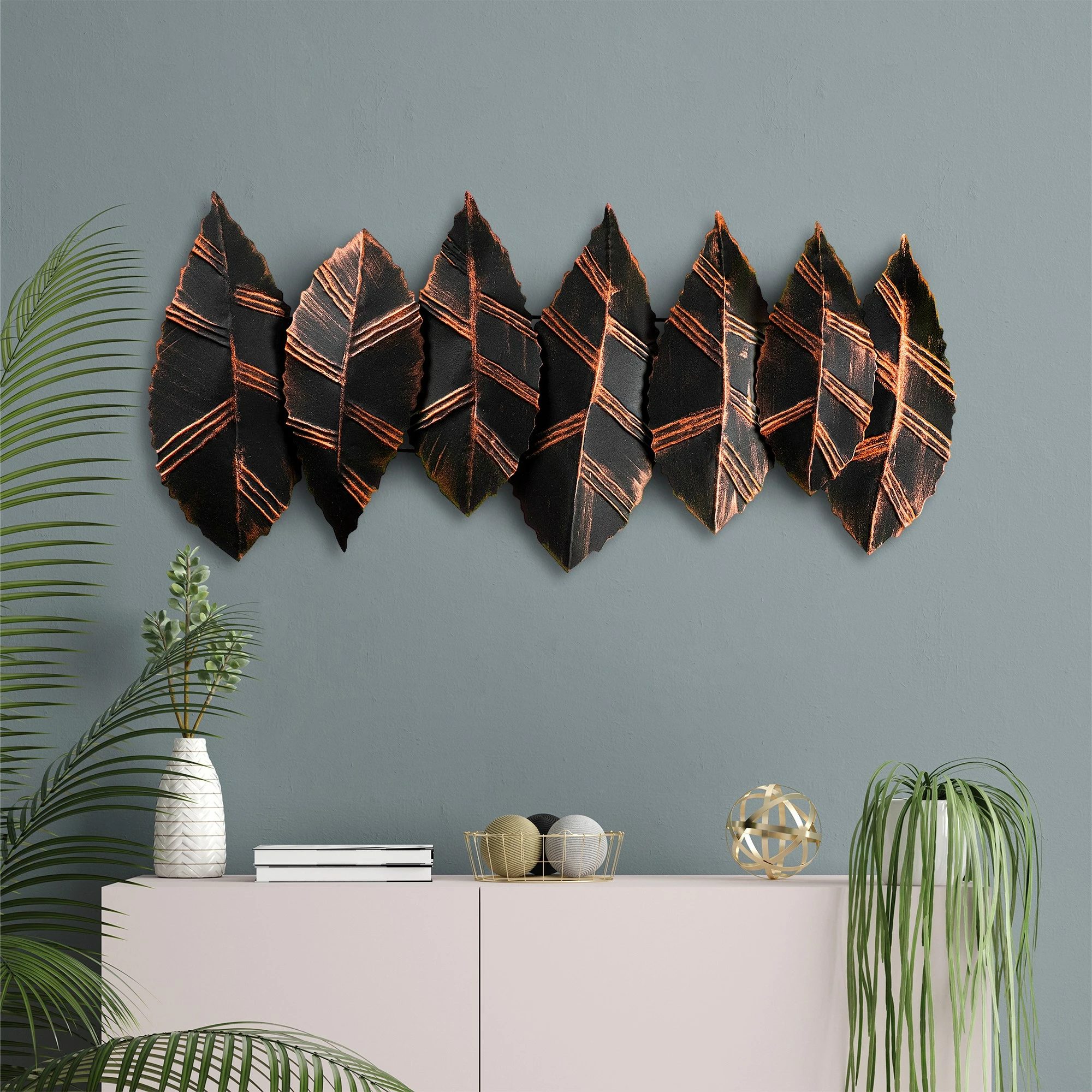 Aksesor dekorativ metalik për mur Wallity, Hornbeam 2, shumëngjyrësh, 52x114cm