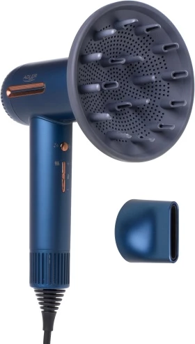Tharëse flokësh, Adler, AD 2271 Superspeed, motor brushless 110,000 RPM, 1500W, 3 shpejtësi ajri, 6 temperatura, jonizim, ekran LED, me koncentrator magnetik, difuzor magnetik dhe çantë udhëtimi, blu