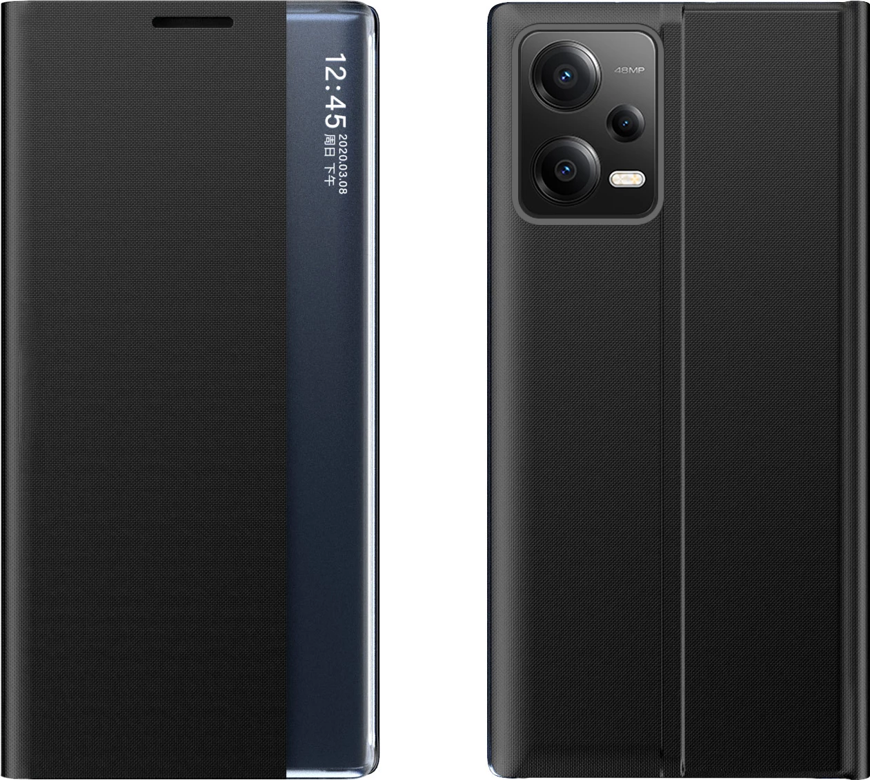 Mbështjellës Hurtel New Sleep Case për Xiaomi Redmi Note 12 5G / Poco X5 5G, me kapak dhe qëndrim, i zi