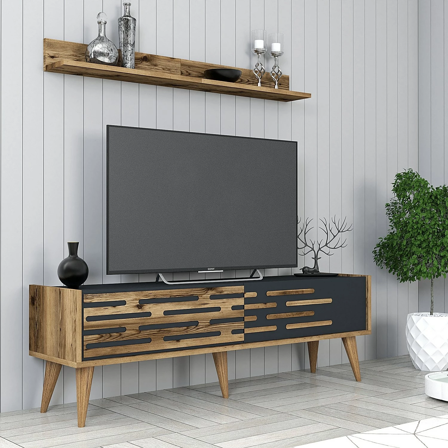Komodë TV Hanah Home, Valensiya 140, ngjyrë arre dhe antracit