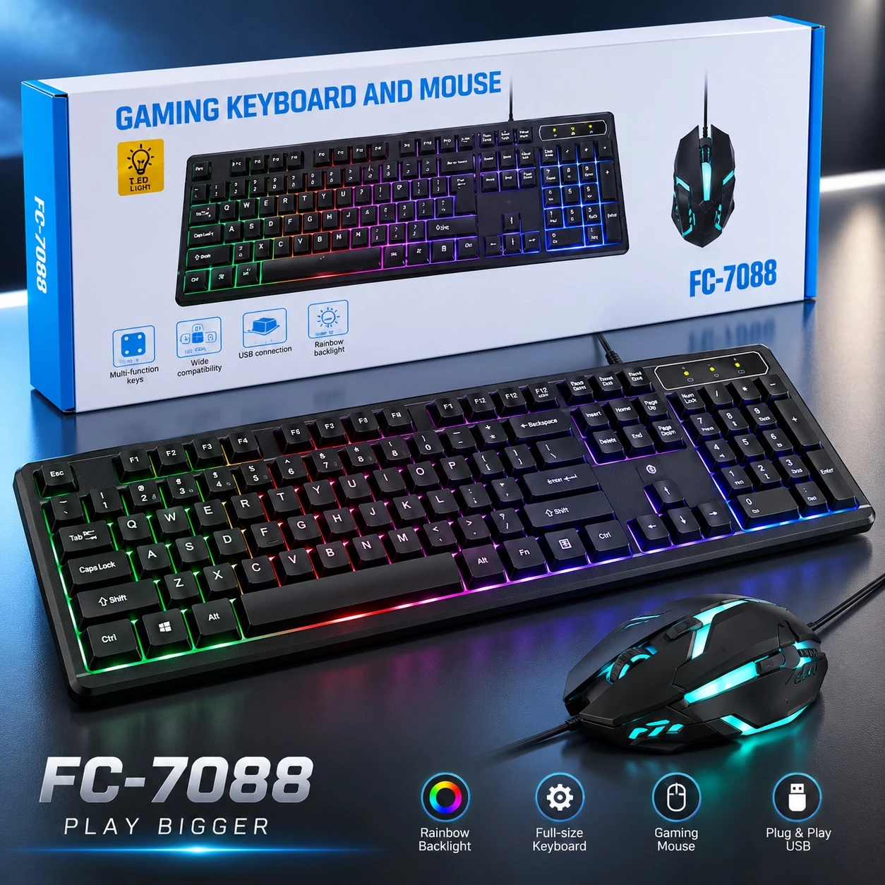 Set Gaming FC-7088 – Tastierë dhe Maus me Ndriçim Shumëngjyrësh