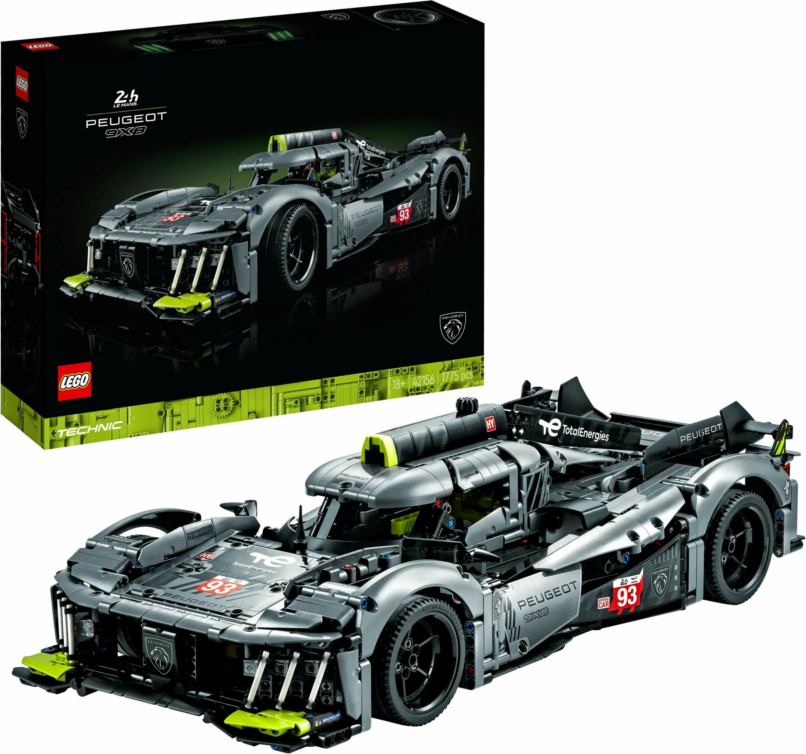 Set ndërtimi LEGO Technic PEUGEOT 9X8 24H Le Mans Hybrid Hypercar, 1775 pjesë, shumëngjyrësh