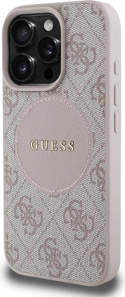 Mbështjellës Guess 4G Circle Classic Logo MagSafe për iPhone 16 Pro, Rozë