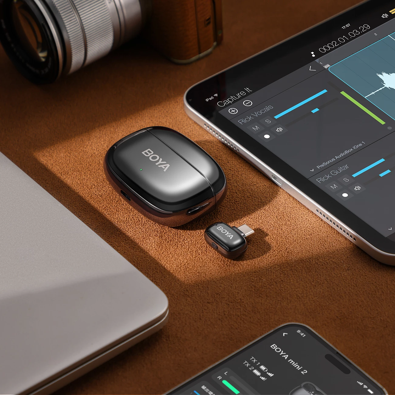 Set mikrofonësh wireless BOYA Mini 2-02 2.4GHz, USB-C, 2 transmetues + marrës, me kasë karikimi, i zi