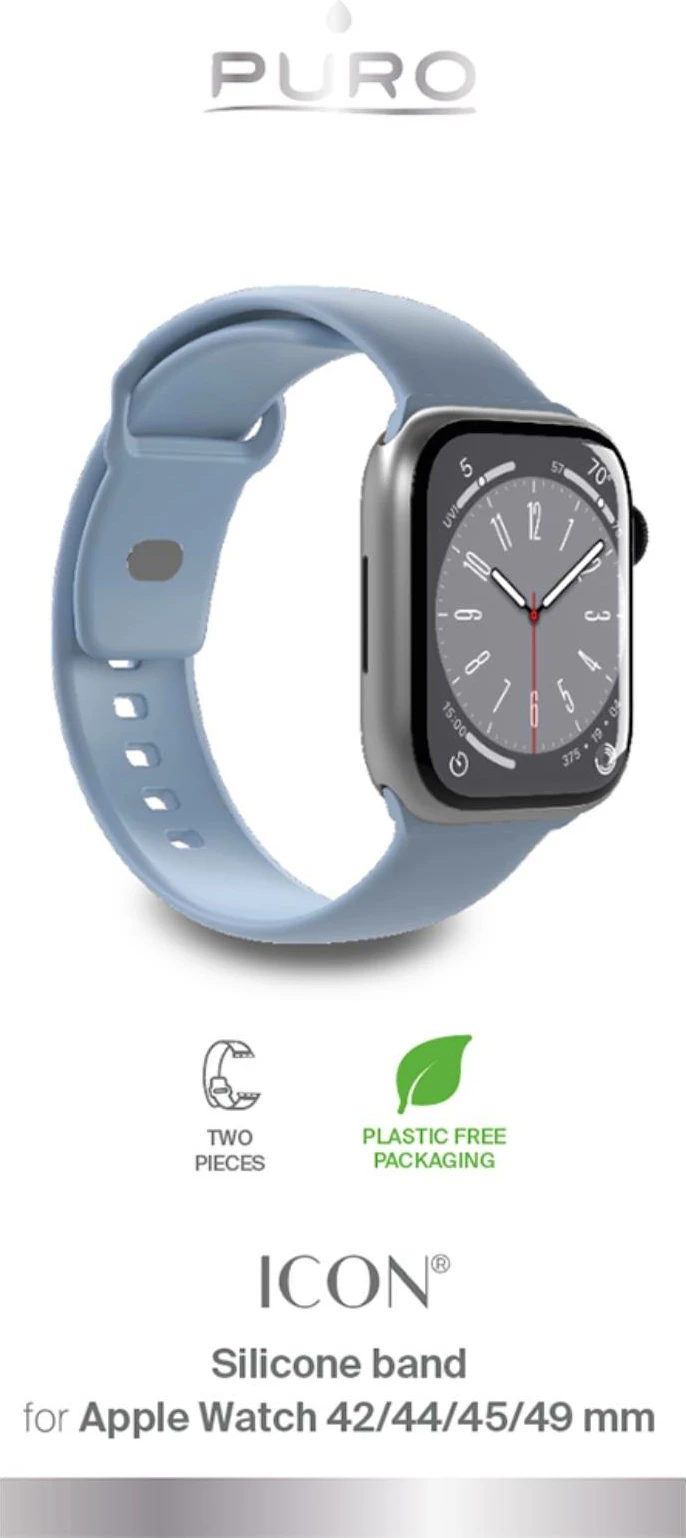 Rrip silikoni për Apple Watch Puro Icon, 42/44/45/49mm, 2 copa, kaltër