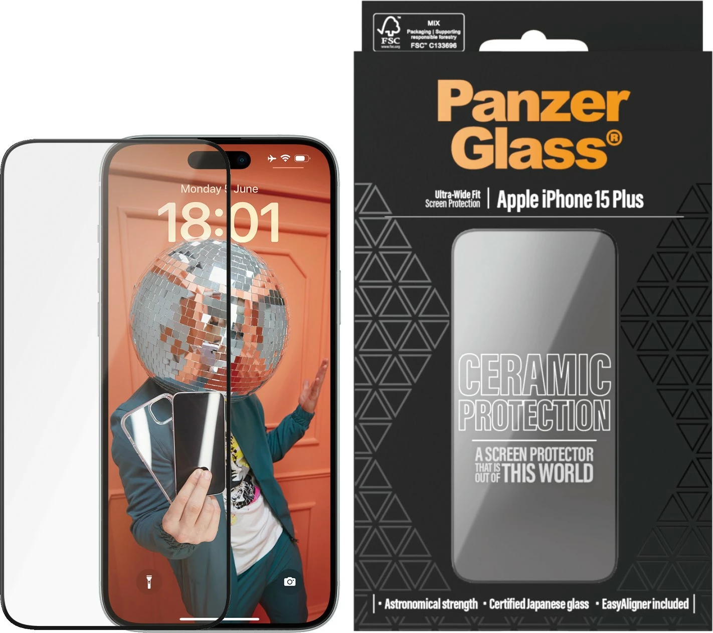 Mbrojtës ekrani qeramik PanzerGlass për iPhone 15 Plus, transparent