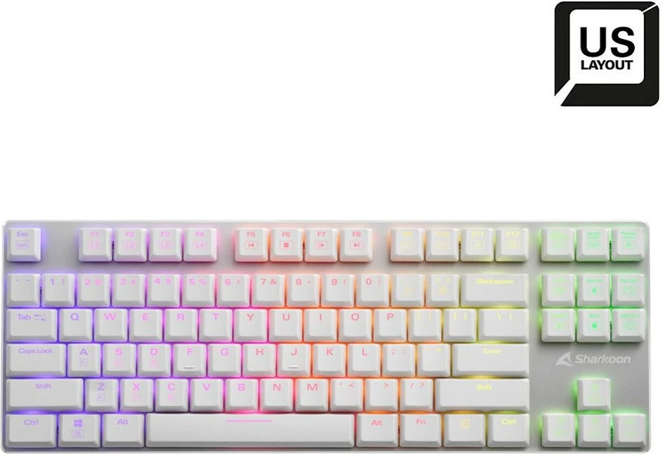 Tastierë mekanike Sharkoon PureWriter TKL RGB, Kailh Red, US Layout, e bardhë