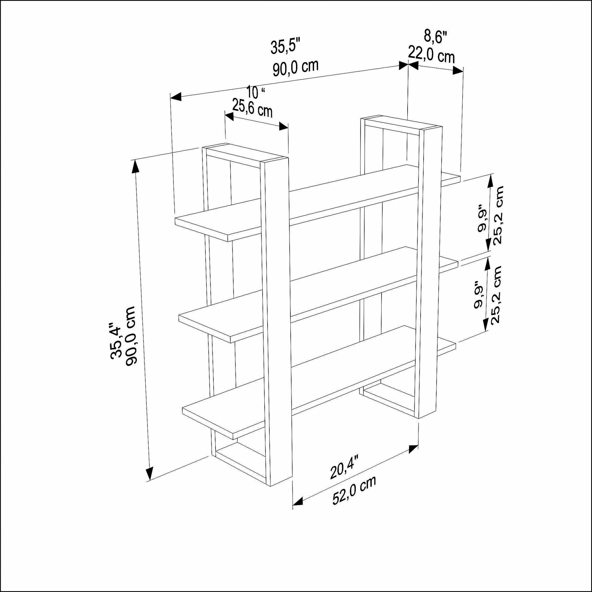 Raft muri Skye Decor, ngjyrë lisi oud, e bardhë