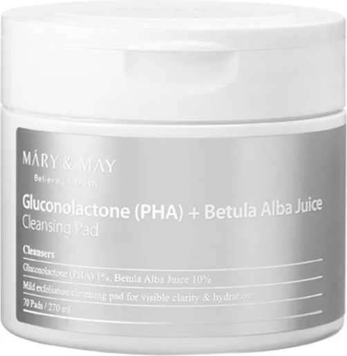 Pade pastrimi fytyre Mary&May Gluconolactone (PHA) + Betula Alba Juice për femra, 70 copë