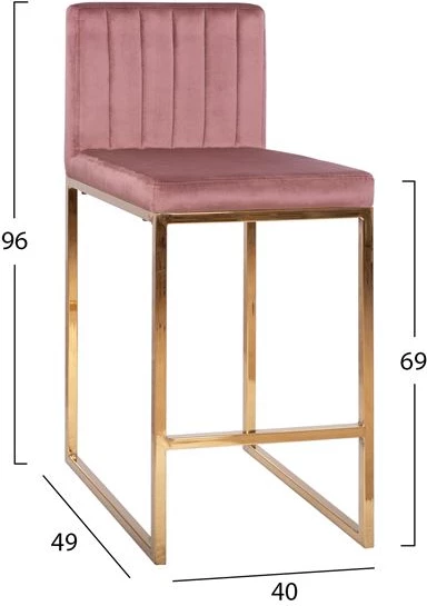 Karrige për bar Piper, kadife ngjyrë molle të kalbur & kornizë metalike e artë FH8525.02 40x49x96 cm, set prej 2 copë