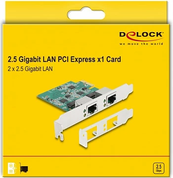 Kartë rrjeti PCIe DeLOCK RTL8125, 2x RJ45 2.5GbE, low-profile, e bardhë